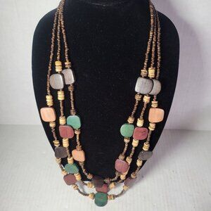 Vintage Multistranded Multicolor Boho Southwestern Wooden Beaded Necklace